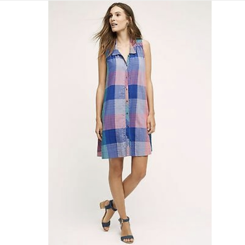 BEAUTIFUL 💓 Anthropologie Holding Horses Blue Rona Button Swing Dress! Size XS
